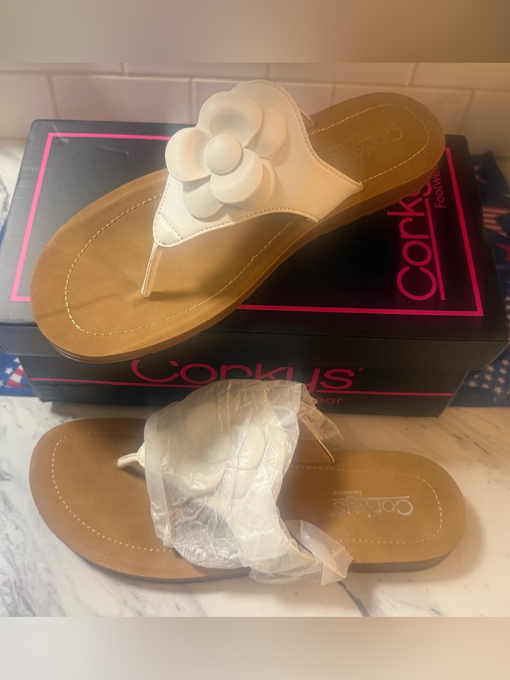 White Floral Thong Sandals for Women Size 10 New